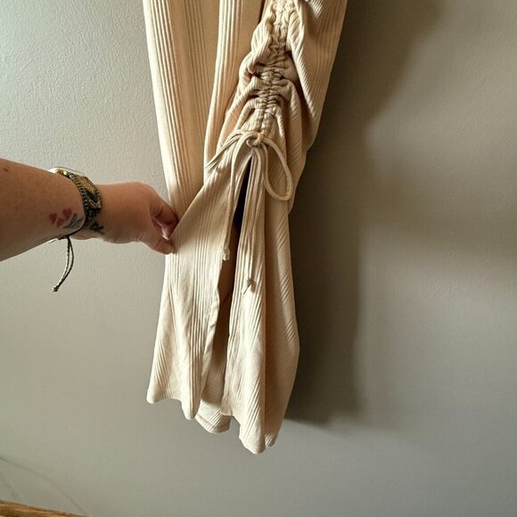 Women's M NWT Aerie Beige Ruched Rib Midi Dress Sleeveless - Picture 4 of 8